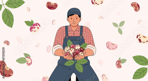 Happy Farmer With Bean Harvest Agriculture Concept For Food Production