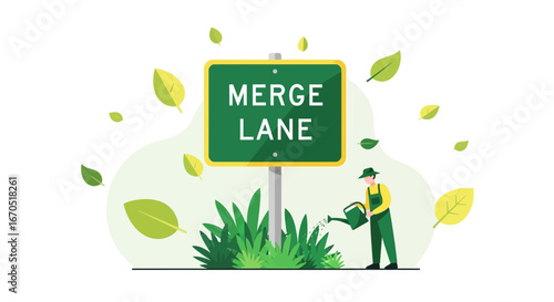 Nurturing Growth Merging Paths Sustainable Future Under Guidance Sign Metaphor