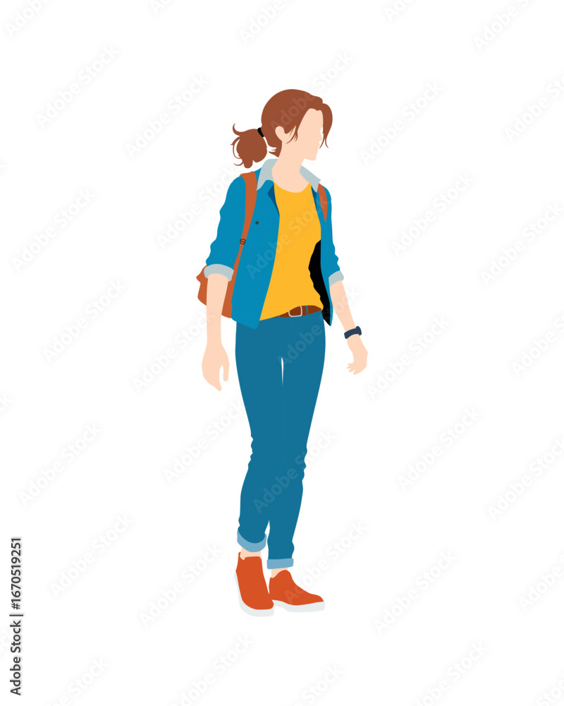 Fototapeta premium Flat vector people and illustration, woman with casual outfit