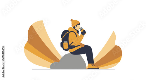Person Enjoying A Warm Drink While Resting During Mountain Adventure