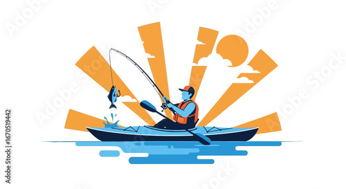 Person Fishing From A Kayak Vector Illustration Amidst Nature's Splendor