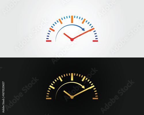 Colorful speedometer gauges displaying performance and speed vector template