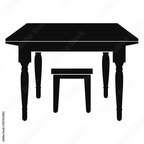 Simple silhouette of a wooden dining table in black