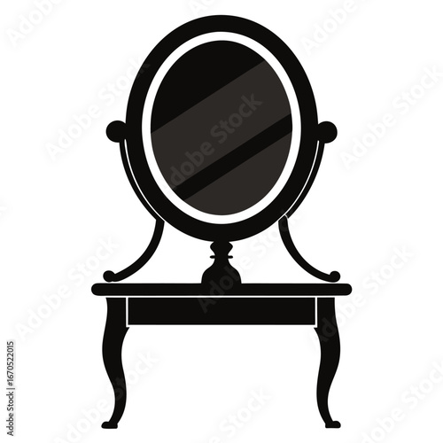 Elegant silhouette of a vanity mirror and table