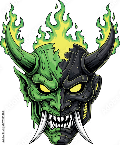 Green Oni Samurai Ronin E-sport Gaming Logo Vector Illustration