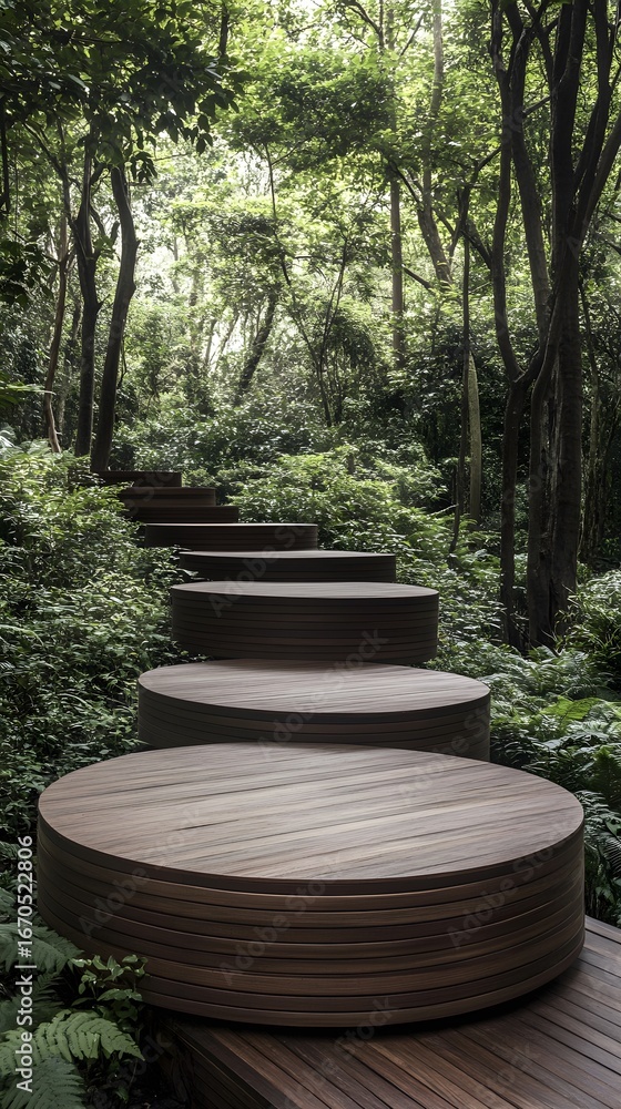 Obraz premium Serene Wooden Platforms in Lush Forest Path