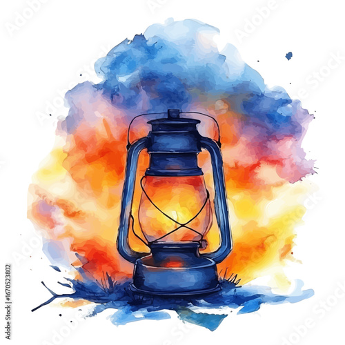 Lantern Light, watercolor illustration vector, isolated on a white background.
