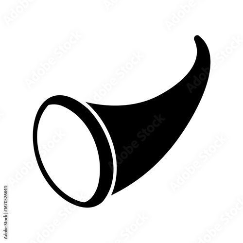 Stylized monochrome image of a cornucopia or horn of plenty symbol