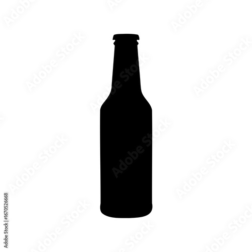 Elegant black silhouette of a beer bottle standing on a white background