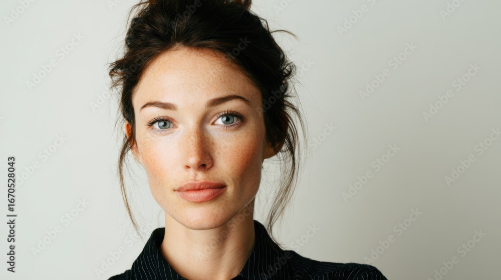 Fototapeta premium A beautiful woman in a black turtleneck, perfect for fashion and beauty promotions. This image conveys a sense of modern elegance and style.