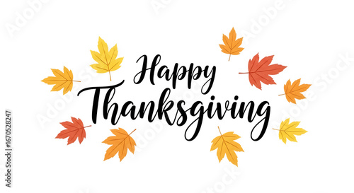 Autumn leaves border with happy thanksgiving text isolated on transparent background