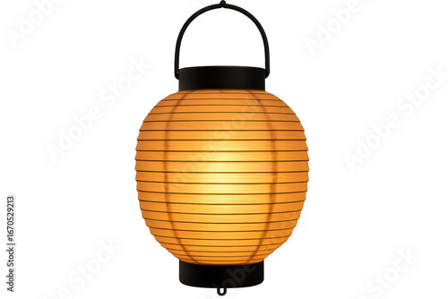 Round paper lantern emitting warm light on transparent background