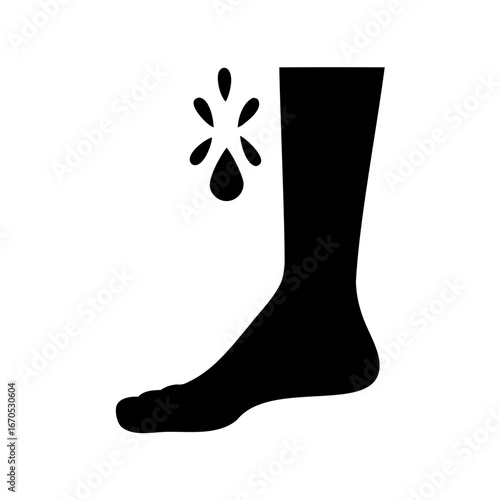 Silhouette of a wounded foot with blood drops near ankle area