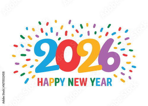 Vibrant new year greeting card design with festive colors and classic typography for celebrations