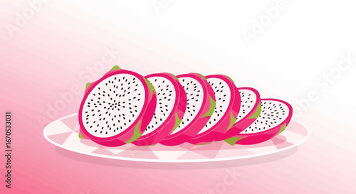 Sliced Dragon Fruit on Plate Exotic Vitamin Rich Tropical Delight