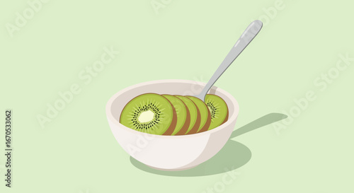 Slices Of Fresh Kiwi Fruit In A White Bowl Ready To Eat