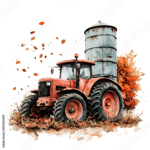 watercolor vector of Hayride Through Autumn Farm, isolated on a white background.