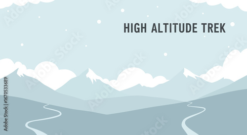 Serene Winter Landscape With Mountain Peaks And Winding Path Vector Graphic