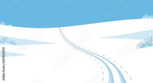 Serene Winter Landscape With Tracks Leading into the Distance on a Snow Hill