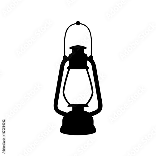 A classic silhouette of a vintage kerosene lantern on white background