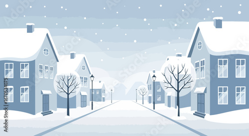 Serene Winterscape Depicts Quaint Village Under Gentle Snowfall Illustration