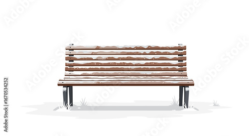 Snow Covered Lonely Park Bench In A Winter Season Environment Illustration