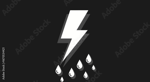 Severe Weather Symbol Depicts Lightning Strikes Accompanied By Rainfall Graphic