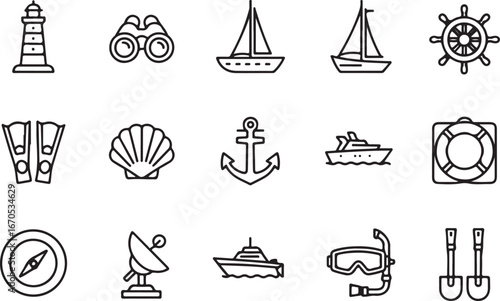 Nautical and sailing linear equipment icons