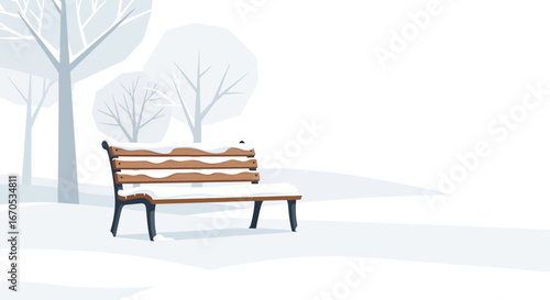 Snowy Park Bench Scene Offering Winter Solitude And Quiet Contemplation