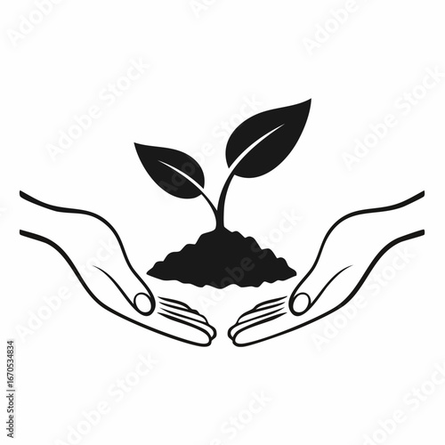 Nurturing New Life: A symbolic representation of two hands gently cradling a delicate seedling, embodying growth, care, and environmental consciousness.