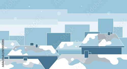 Snowy Village Town Landscape Illustration With Houses Flat Style Design