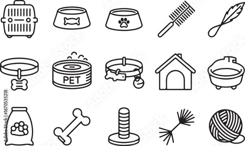 Pet care linear icon set