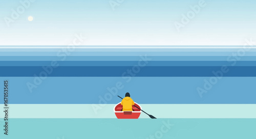 Solitary Boat Trip On Serene Ocean For A Peaceful Day Out Exploring