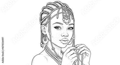 african girl with traditional head beads