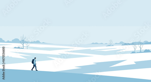 Solitary Journey Through The Frozen Expanse: A Winter Adventure Scene