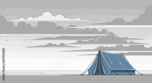 Solitary Tent Under Gloomy Sky Awaiting Adventure And Tranquility Outdoors