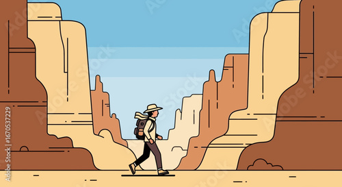 Solo Hiker Explores Majestic Canyon Landscape on a Sunny Day Adventure