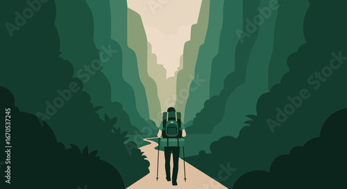 Solo Hiker Exploring Majestic Canyon Pass Adventure on Summer Journey