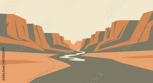 Spectacular Vista Of A Desert Canyon With River Flowing Through The Landscape