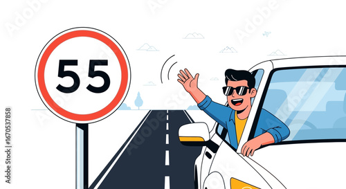 Speed Limit Graphic Illustration Of Smiling Person Waving From Car Window