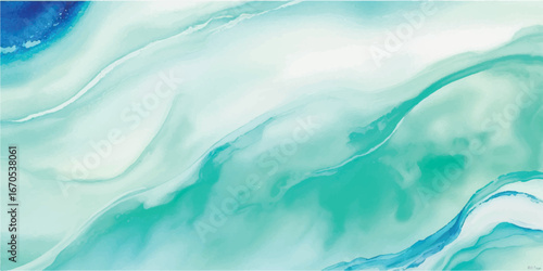 Blue-green pastel watercolor wave abstract design for social media branding, yoga posters, and spa flyers