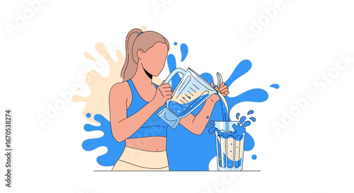 Sporty Woman Preparing Refreshing Drink After Workout Vector Illustration