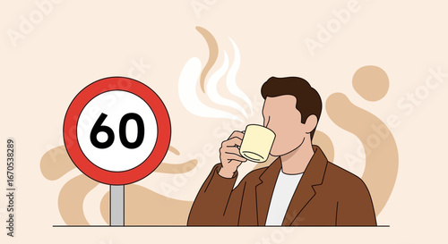 Sixty Years Young Man Relaxing And Enjoying A Cup Of Hot Coffee