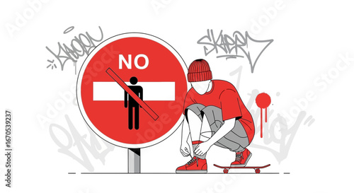 Skater Lifestyle With Prohibited Sign Art Street Culture Modern Design