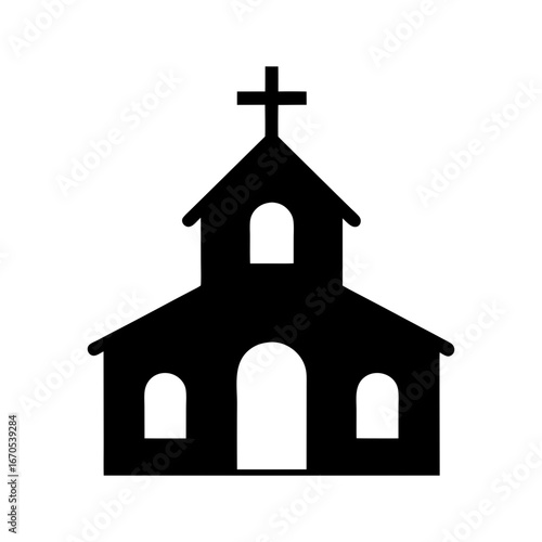 Silhouette church building with cross on top religious temple icon vector illustration on white background