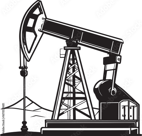 Black Vector Oil Pump Silhouette | Petroleum Industry Illustration
