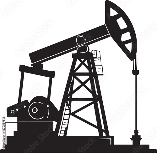 Black Vector Oil Pump Silhouette | Petroleum Industry Illustration