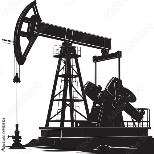 Black Vector Oil Pump Silhouette | Petroleum Industry Illustration