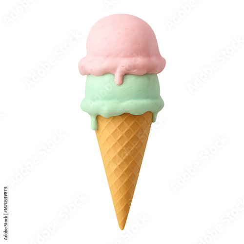 Two scoop ice cream cone isolated on transparent background