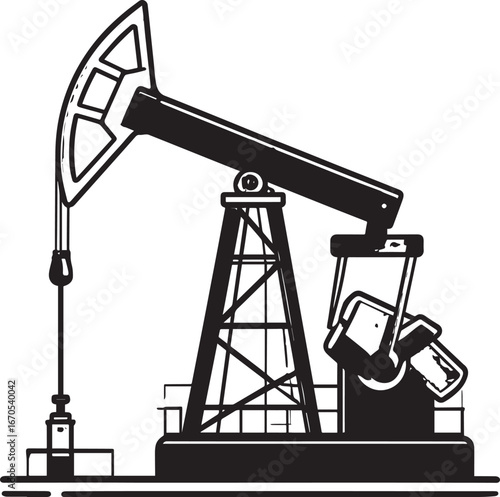 Black Vector Oil Pump Silhouette | Petroleum Industry Illustration